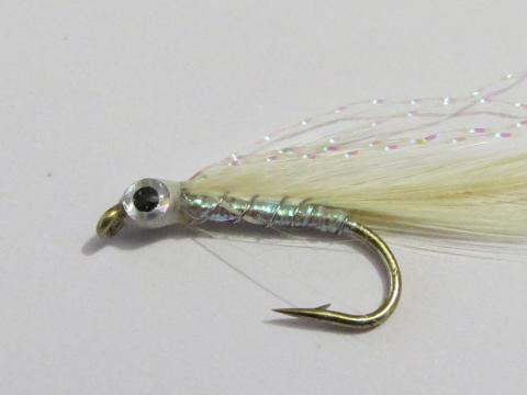 Pearl and White Short Shank Jigging Smelt Fly