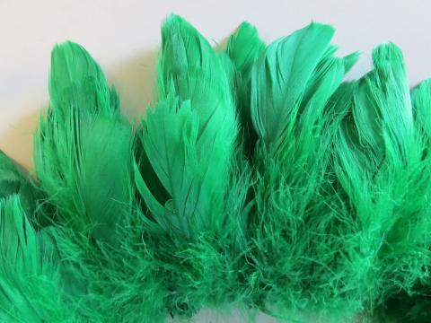 Green goose coquile strung feathers
